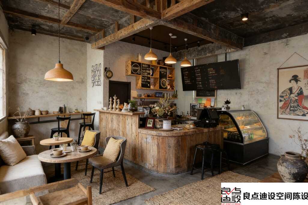 被问爆的咖啡店装修软装设计！复古木质+暖光灯，松弛感拿捏了！